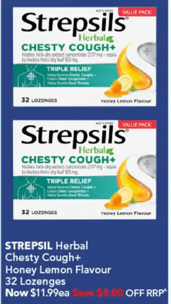STREPSIL Herbal Chesty Cough+ Honey Lemon Flavour 32 Lozenges