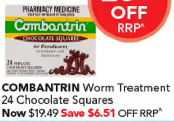 Amcal Pharmacies COMBANTRIN Worm Treatment 24 Chocolate Squares offer