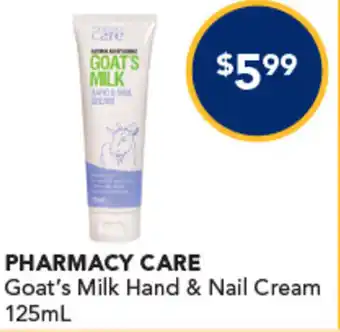 Amcal Pharmacies PHARMACY CARE Goat's Milk Hand & Nail Cream 125mL offer