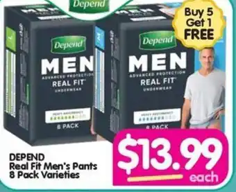 DEPEND Real Fit Men's Pants 8 Pack Varieties