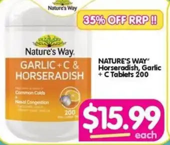 Your Discount Chemist NATURE'S WAY" Horseradish, Garlic + C Tablets 200 offer