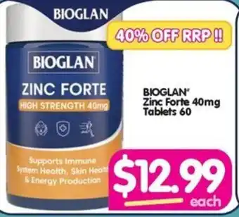 Your Discount Chemist BIOGLAN Zinc Forte 40mg Tablets 60 offer