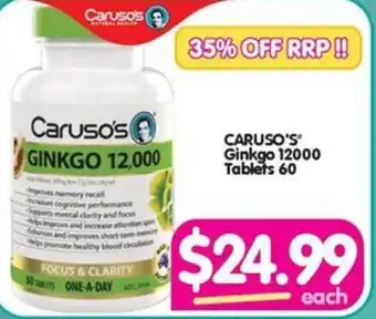 Your Discount Chemist CARUSO'S Ginkgo 12000 Tablets 60 offer