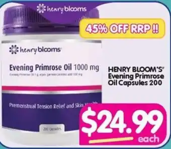 Your Discount Chemist HENRY BLOOM'S" Evening Primrose Oil Capsules 200 offer