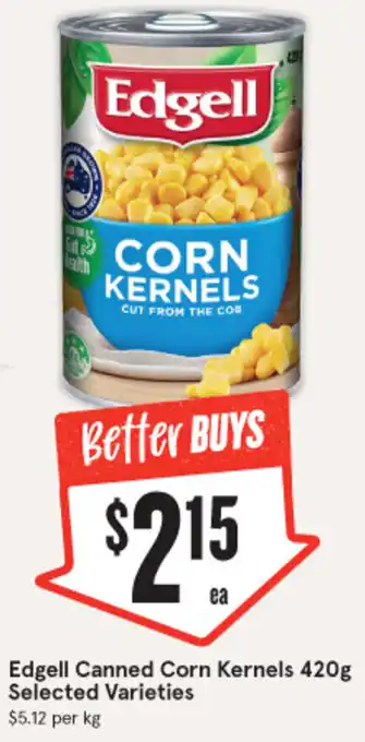 IGA Xpress Edgell Canned Corn Kernels 420g Selected Varieties offer