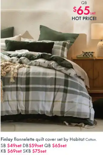 Pillow Talk Finlay flannelette quilt cover set by Habitat Cotton, QB offer
