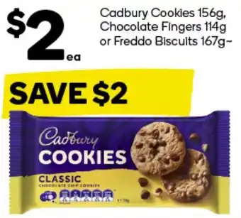 Cadbury Cookies 156g, Chocolate Fingers 114g or Freddo Biscuits 167g