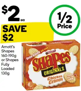 Woolworths Arnott's Shapes 160-190g or Shapes Fully Loaded 130g offer
