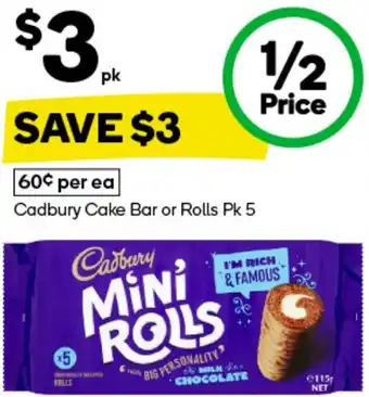 Woolworths Cadbury Cake Bar or Rolls Pk 5 offer