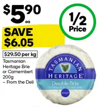 Woolworths Tasmanian Heritage Brie or Camembert 200g offer