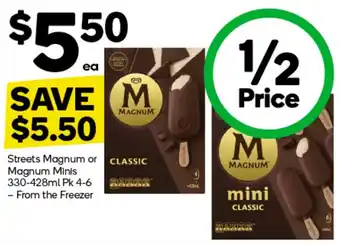 Woolworths Streets Magnum or Magnum Minis 330-428ml Pk 4-6 offer