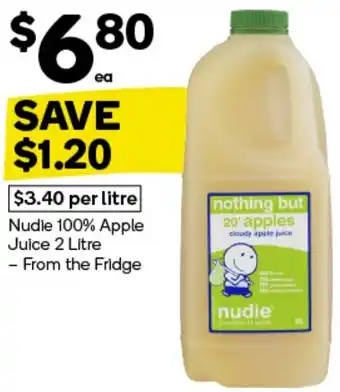 Woolworths Nudie 100% Apple Juice 2 Litre offer