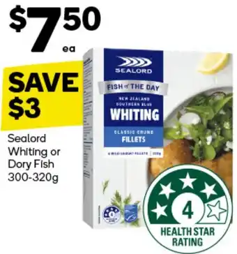 Woolworths Sealord Whiting or Dory Fish 300-320g offer