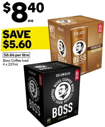 Woolworths Boss Coffee Iced 4 x 237ml offer