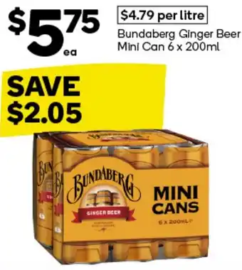 Woolworths Bundaberg Ginger Beer Mini Can 6 x 200ml offer