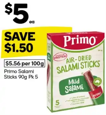 Woolworths Primo Salami Sticks 90g Pk 5 offer