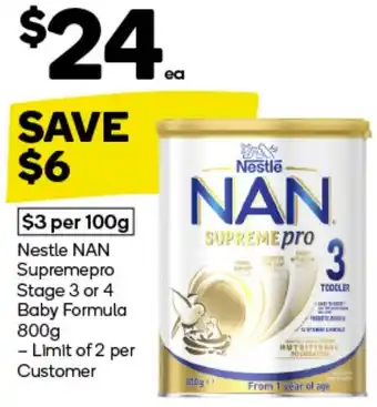 Woolworths Nestle NAN Supremepro Stage 3 or 4 Baby Formula 800g offer