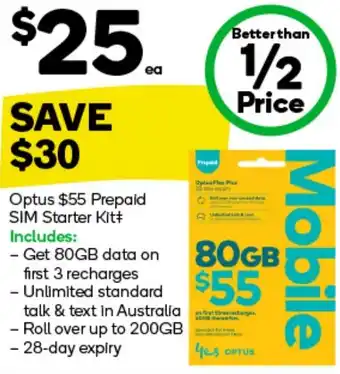 Woolworths Optus $55 Prepaid SIM Starter Kit offer