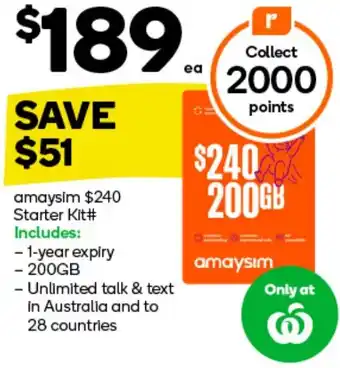 Woolworths amaysim $240 Starter Kit offer
