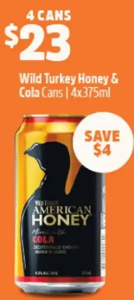 Woolworths Wild Turkey Honey & Cola Cans | 4x375ml offer