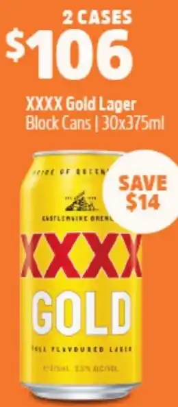 Woolworths XXXX Gold Lager Block Cans | 30x375ml offer
