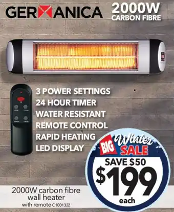 Cheap as Chips 2000W carbon fibre wall heater offer