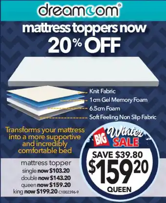 Cheap as Chips dreamcom mattress toppers Queen offer
