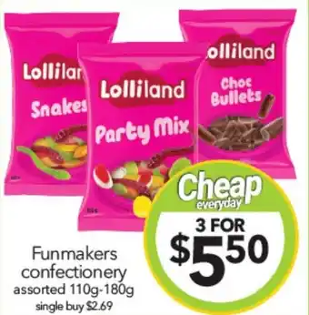 Cheap as Chips Funmakers confectionery assorted 110g-180g offer