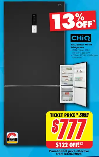 The Good Guys CHIQ 396L Bottom Mount Refrigerator offer