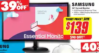 The Good Guys SAMSUNG 24" Curved Monitor offer