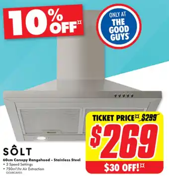 The Good Guys SÔLT 60cm Canopy Rangehood - Stainless Steel offer