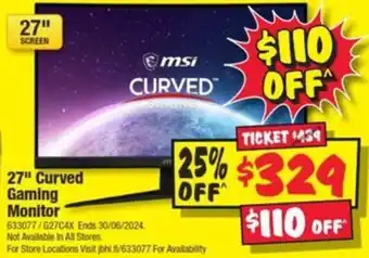 JB Hi-Fi 27" Curved Gaming Monitor offer