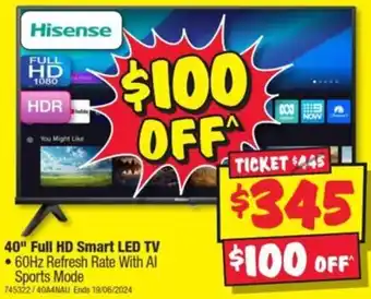 JB Hi-Fi Hisense 40" Full HD Smart LED TV offer