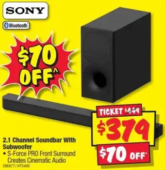JB Hi-Fi SONY 2.1 Channel Soundbar With Subwoofer offer