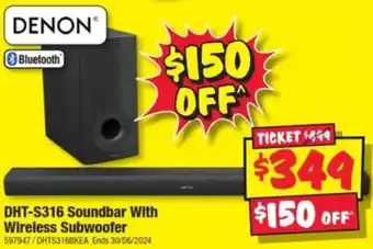 JB Hi-Fi DHT-S316 Soundbar With Wireless Subwoofer offer