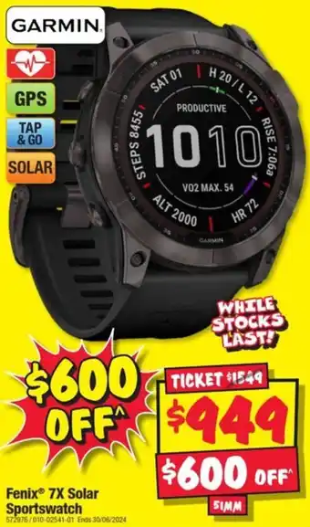 JB Hi-Fi Fenix 7X Solar Sportswatch offer