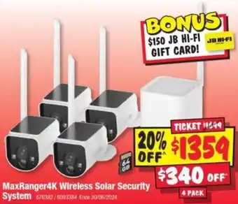 JB Hi-Fi MaxRanger4K Wireless Solar Security System offer