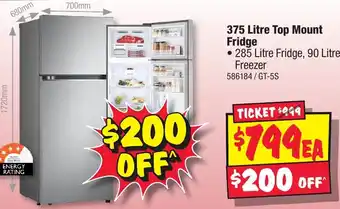 JB Hi-Fi 375 Litre Top Mount Fridge offer