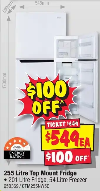 JB Hi-Fi 255 Litre Top Mount Fridge offer