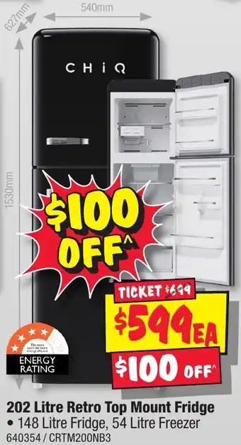 JB Hi-Fi 202 Litre Retro Top Mount Fridge offer