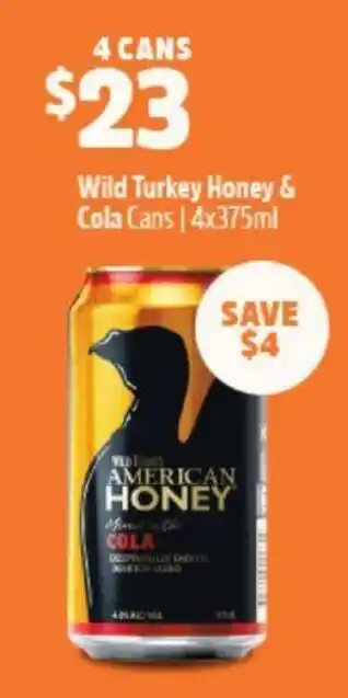 BWS Wild Turkey Honey & Cola Cans 375ml offer