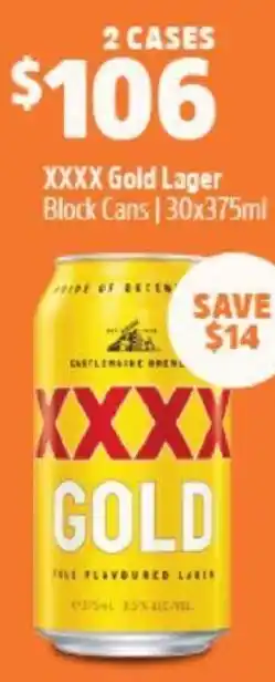 BWS XXXX Gold Lager Block Cans 375ml offer