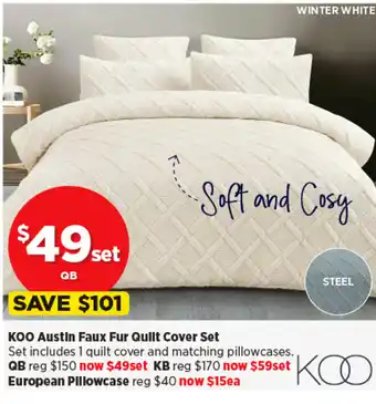 Spotlight KOO Austin Faux Fur Quilt Cover Set offer