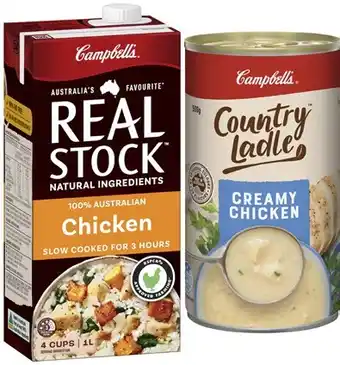 Coles Campbell's Real Stock 1 Litre, Country Ladle or Chunky Soup 495g-505g offer