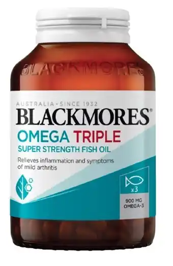 Coles Blackmores Omega Triple Strength Fish Oil Capsules 60 Pack^ offer