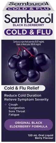 Coles Sambucol Cold & Flu Liquid 120mL^ offer