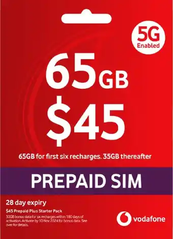 Coles Vodafone $45 Prepaid Plus Starter Pack offer