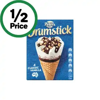 Woolworths Peters Drumstick Ice Cream 475-490ml Pk 4-6 – Excludes Plant Based – From the Freezer offer