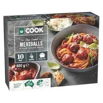 Woolworths Woolworths COOK Slow Cooked Meatballs in Rich Tomato Sauce 800g offer