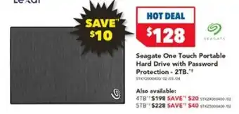 Harvey Norman Seagate One Touch Portable Hard Drive with Password Protection offer